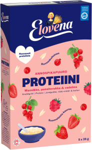 Elovena Annospikapuuro Proteiini Mansikka, Punaherukka & Vadelma Instant-Haferflocken Protein Erdbeer, Johannisbeeren, Himbeeren